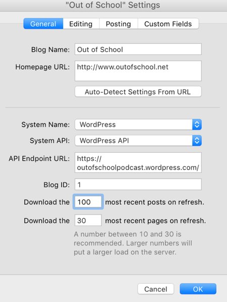 MarsEdit blog settings - max number of posts to sync