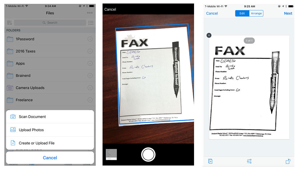 Dropbox scanning functionality