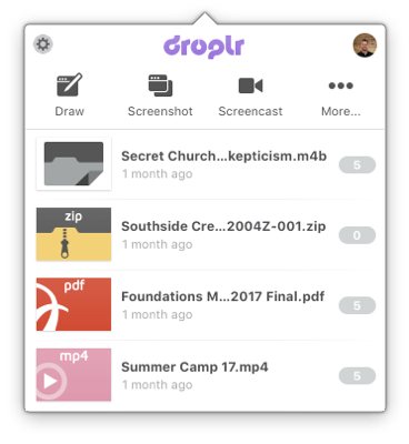 Droplr in Mac OS X menu bar