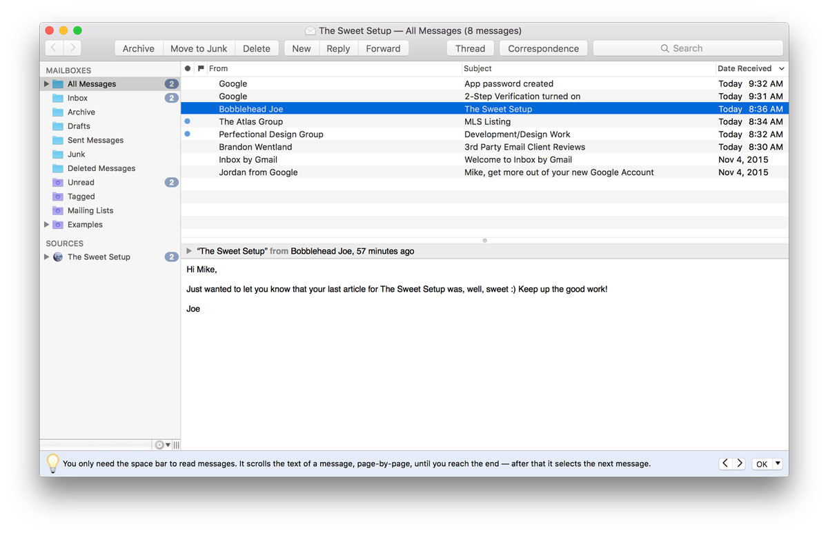 email program interface for mac