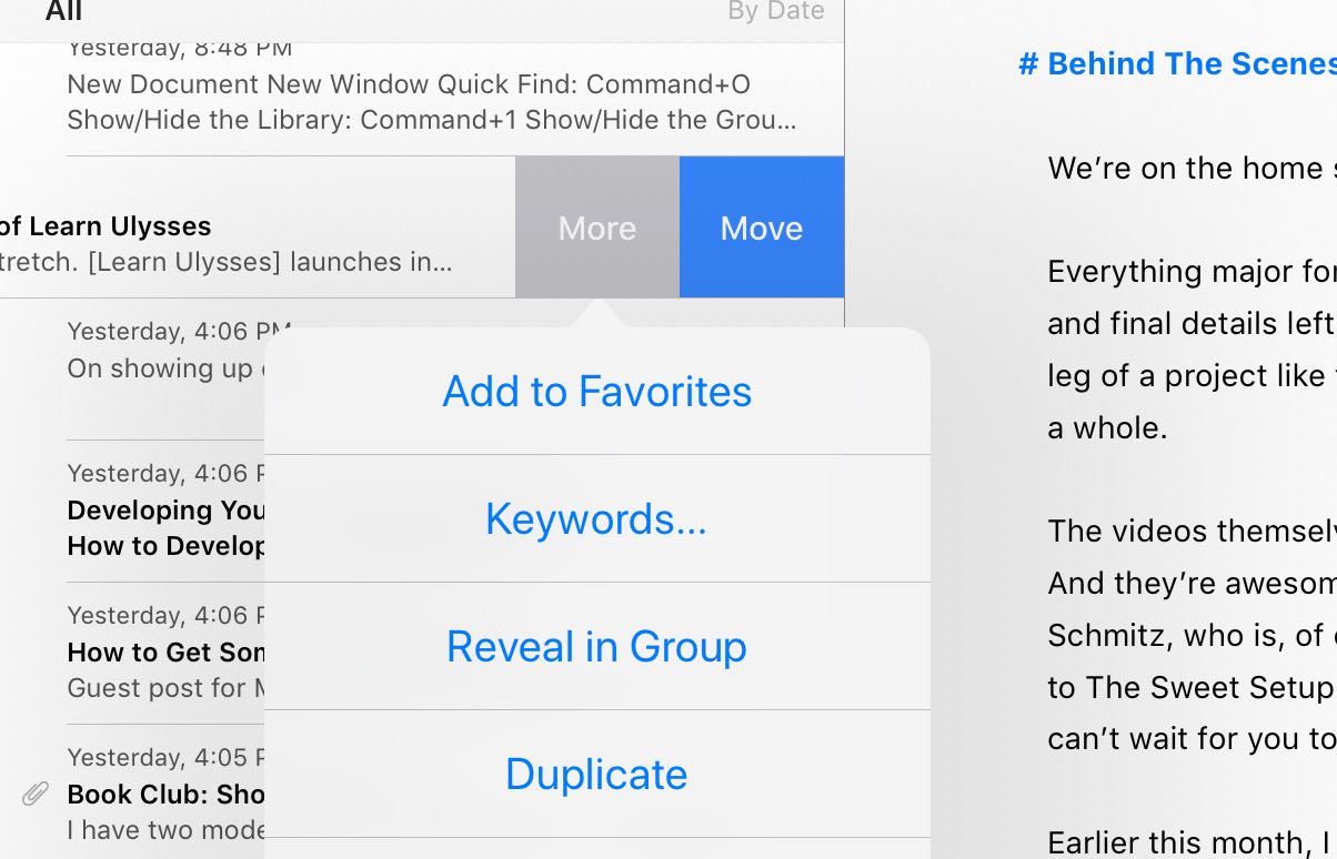 Ulysses: Adding a document to Favorites from the iPad