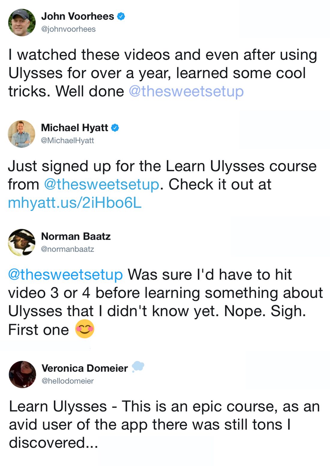 Learn Ulysses Testimonials