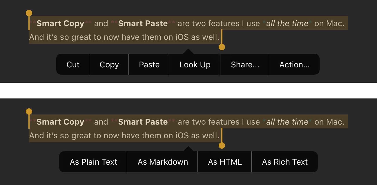 Smart Copy and Paste on Ulysses iPad