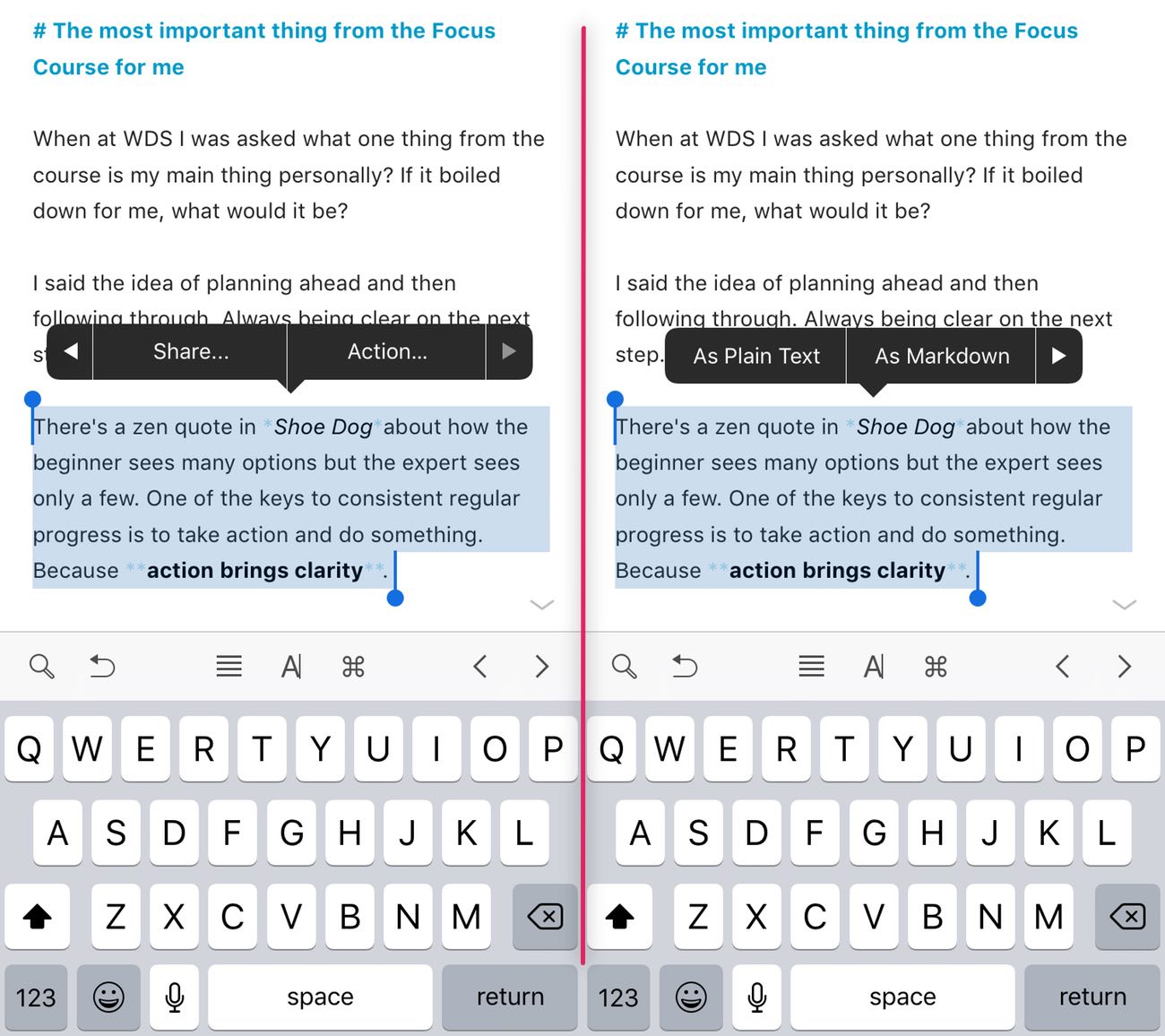 Smart Copy and Paste on Ulysses iPhone