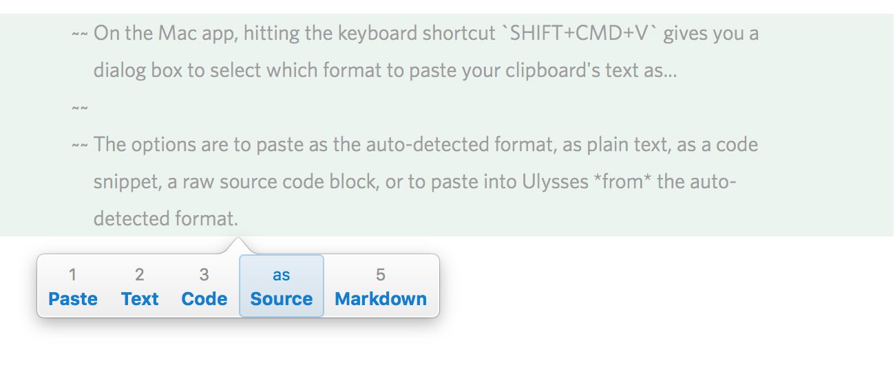 Ulysses Paste As Options on Mac