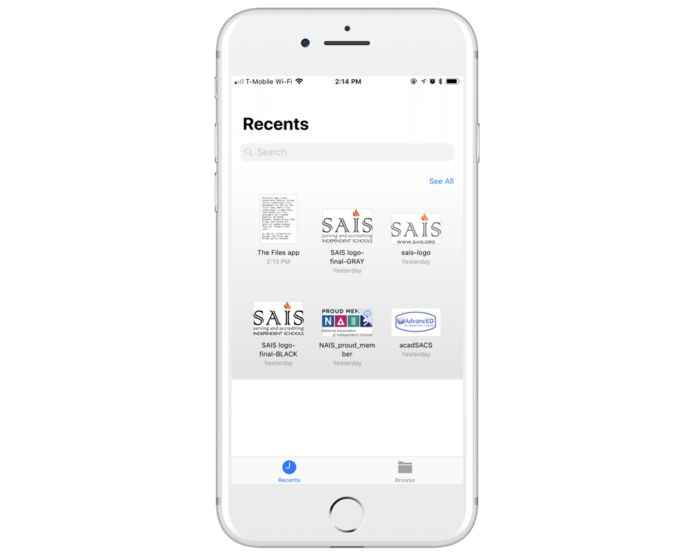 iOS 11 Files - recent files