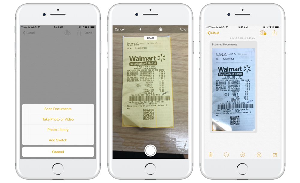 Scanning documents in Notes on iOS 11