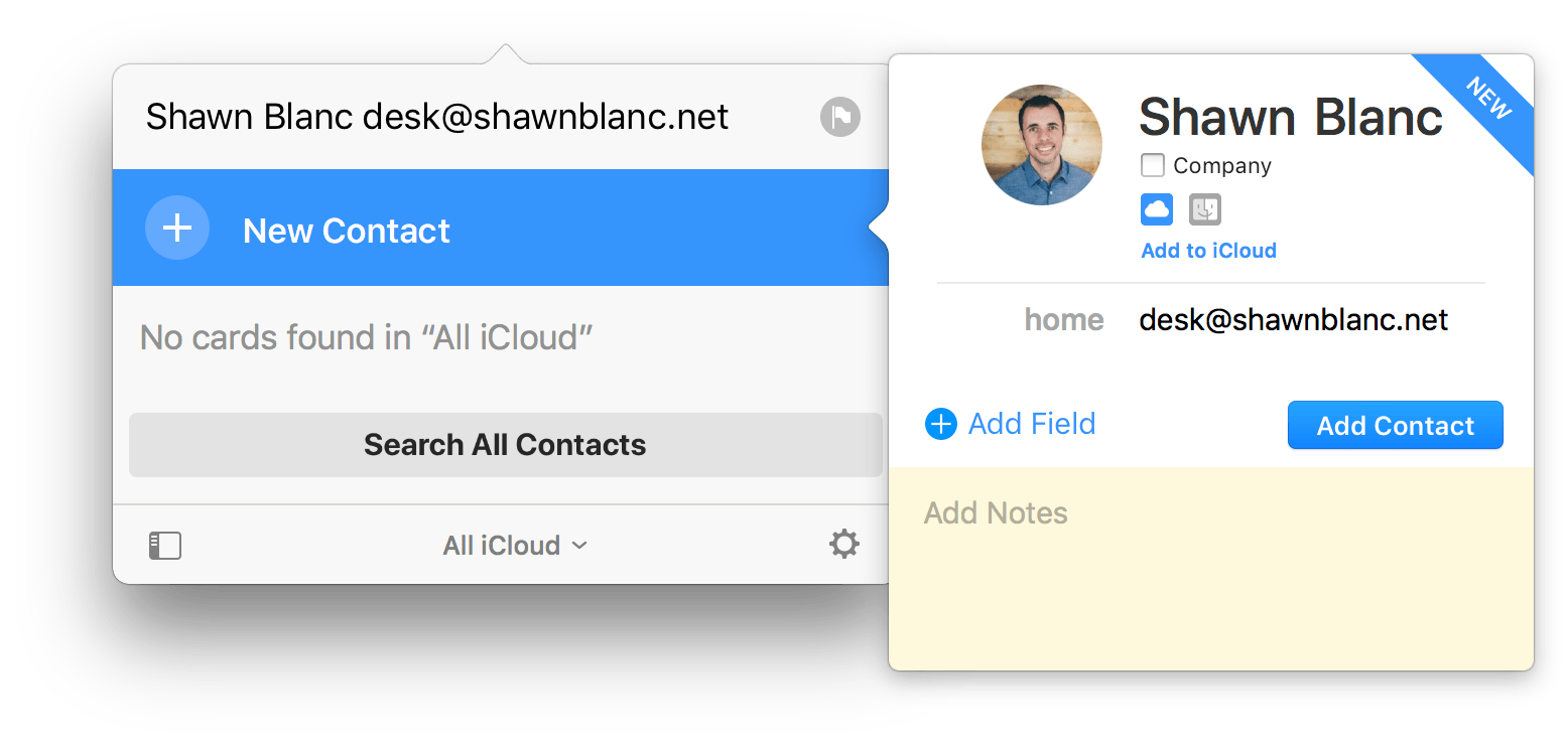 cardhop how to save existing contact to icloud