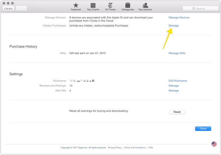 iBooks Hidden Purchases location