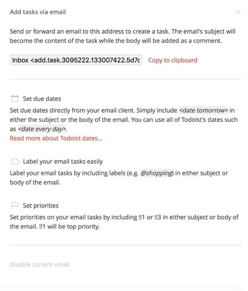 Todoist email settings