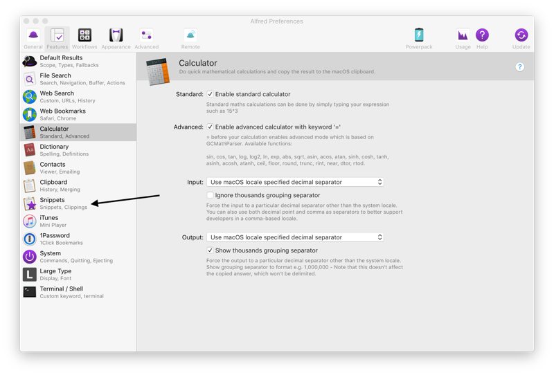 alfred 4 snippets shortcut