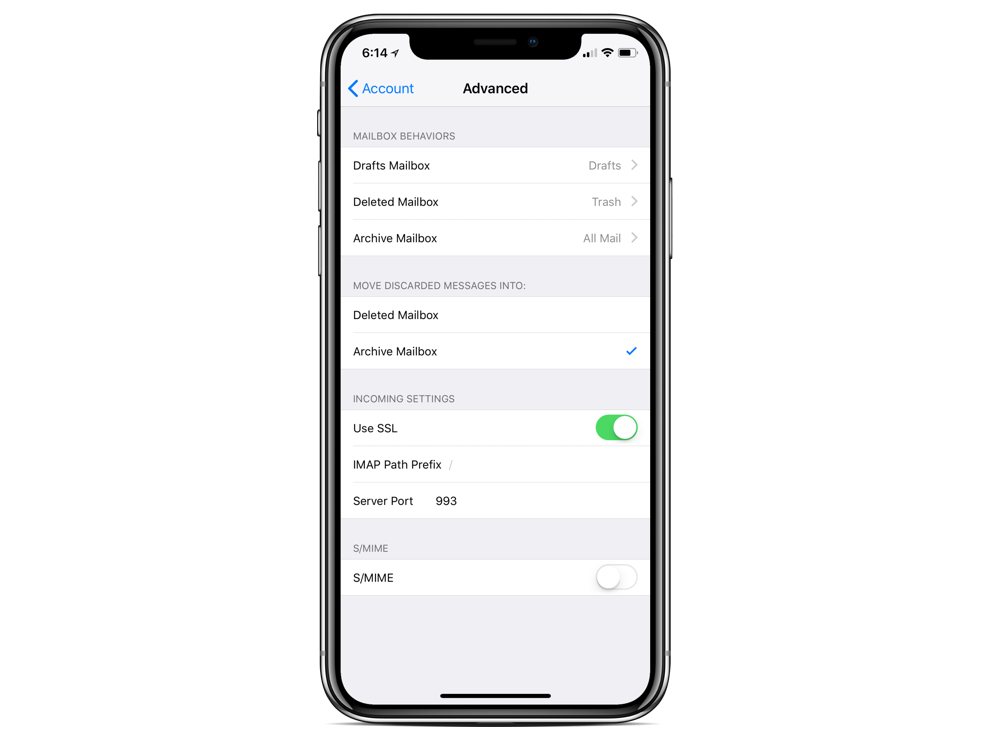 iOS Mail archive settings