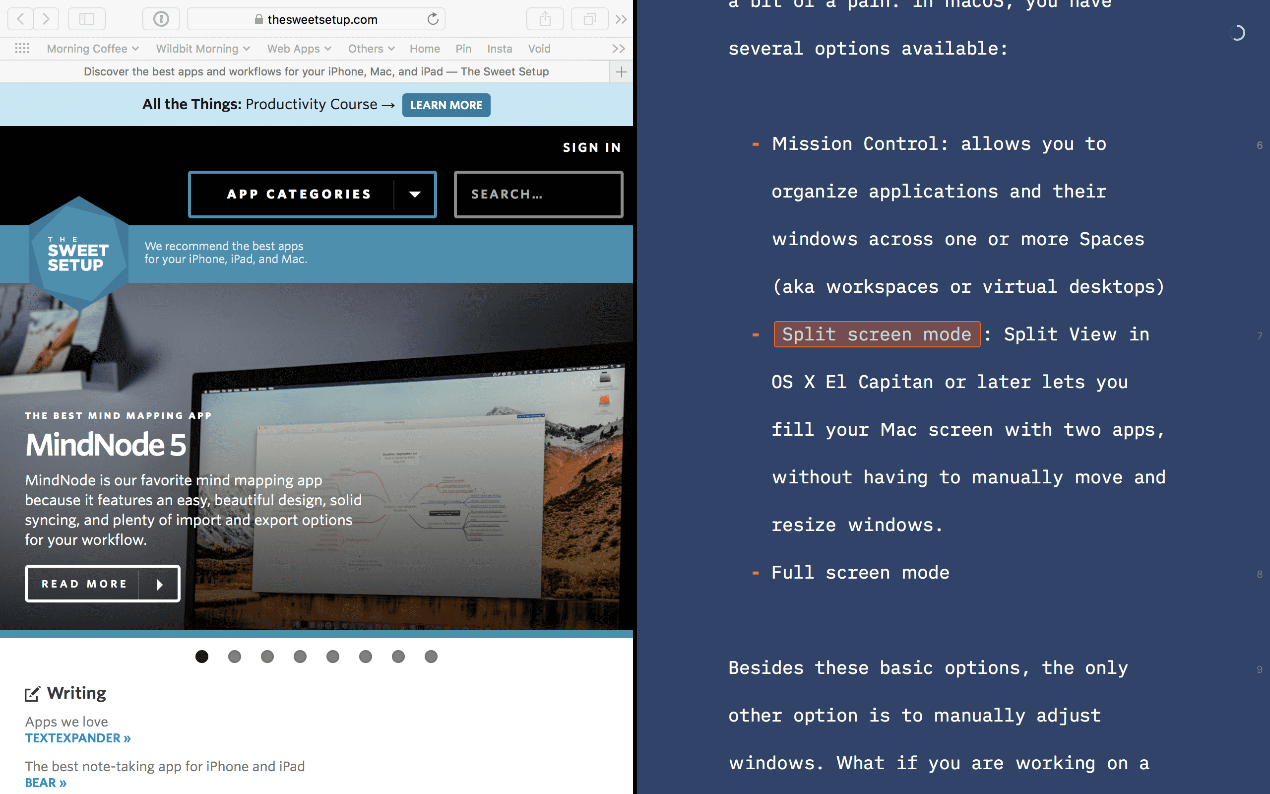 Split screen mode in macOS