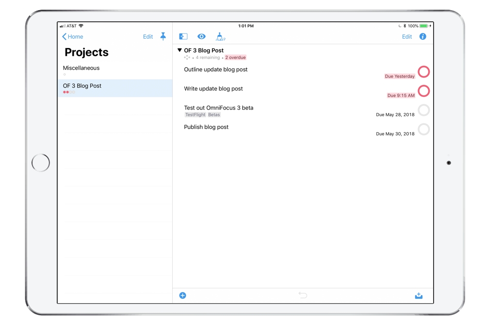 OmniFocus 3 Projects on iPad