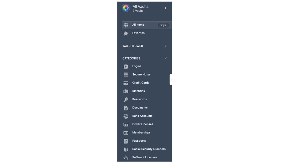 1Password categories