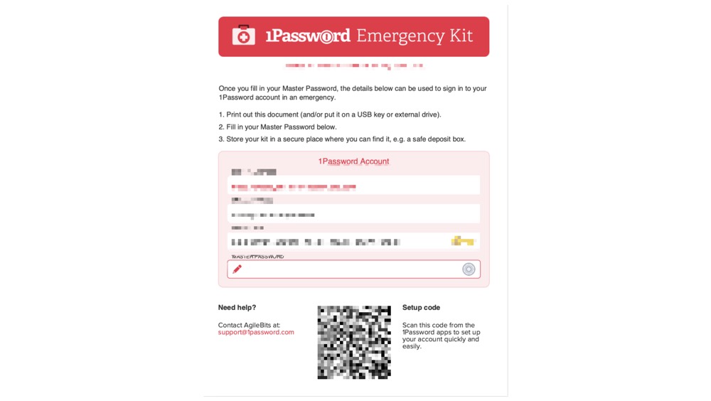 1Password emergency kit