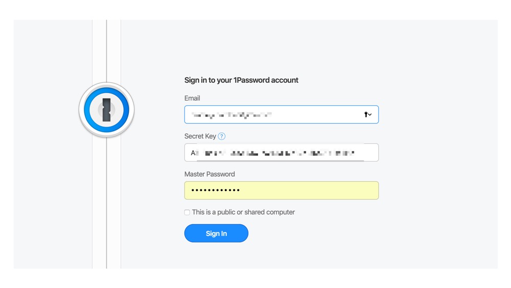 sign in to 1password