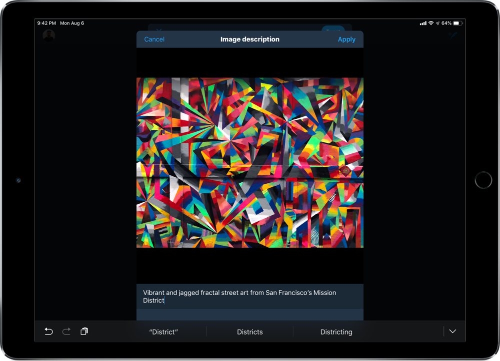 Entering a caption on a photo using Twitter on an iPad