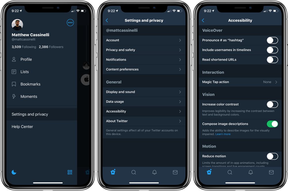 Accessibility options in Twitter for iPhone