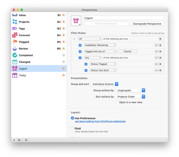 A example Perspective in OmniFocus 3