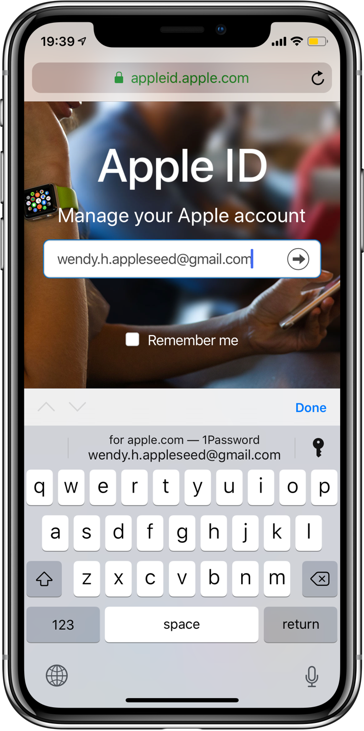 1Password suggested login for an Apple ID