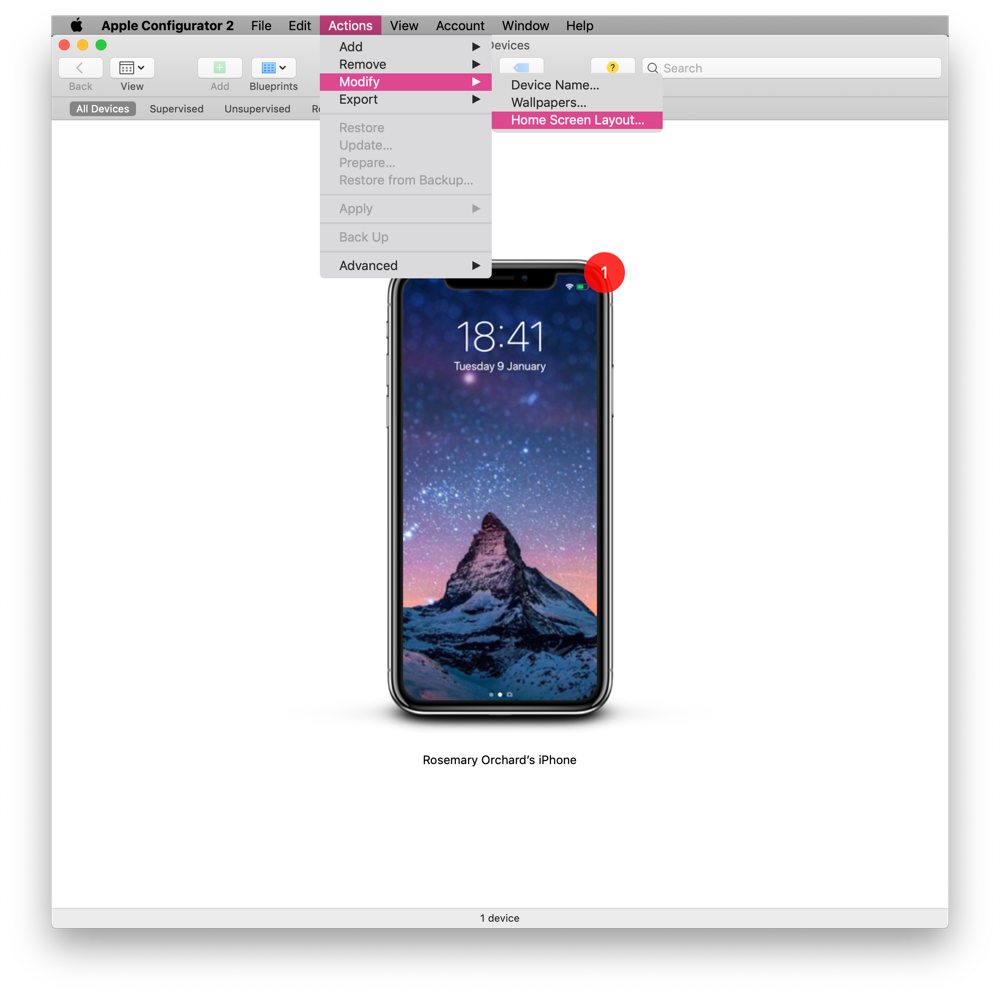 iPhone displayed in Apple Configurator 2