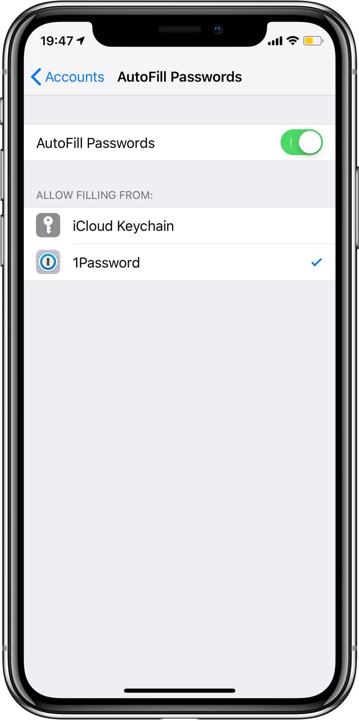 iOS 12 Autofill settings