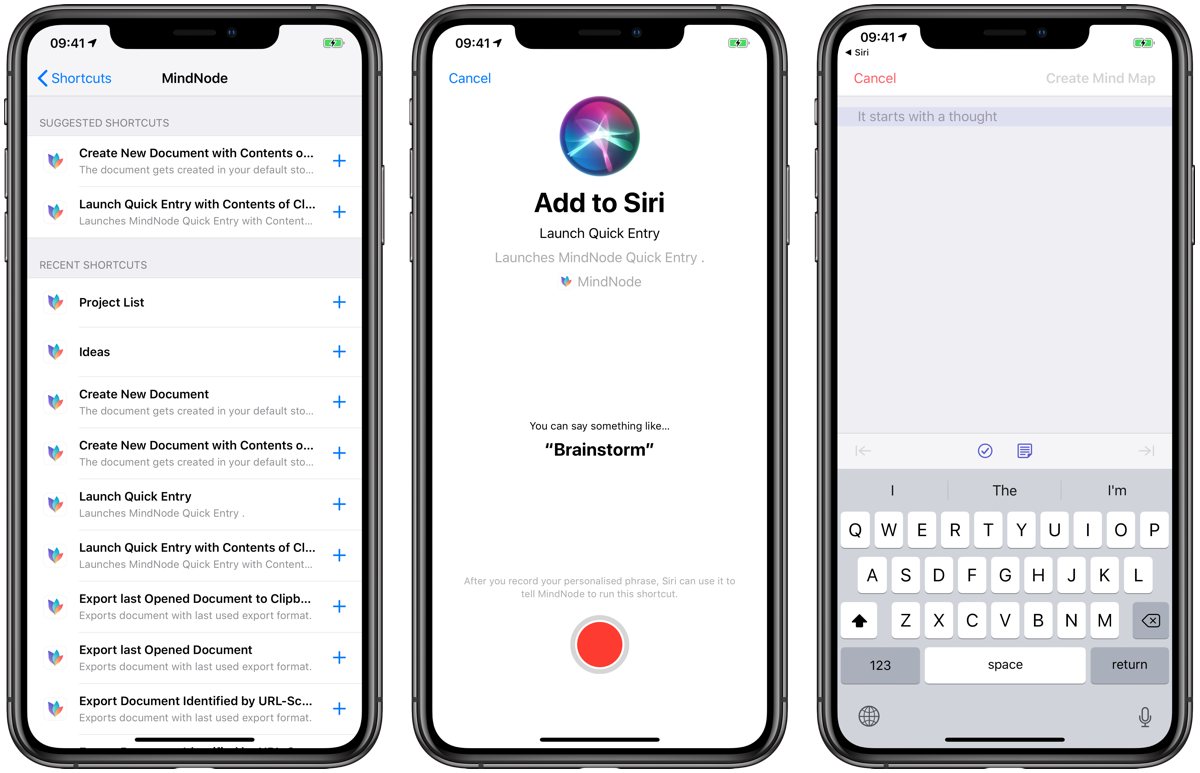 MindNode Shortcuts with Siri
