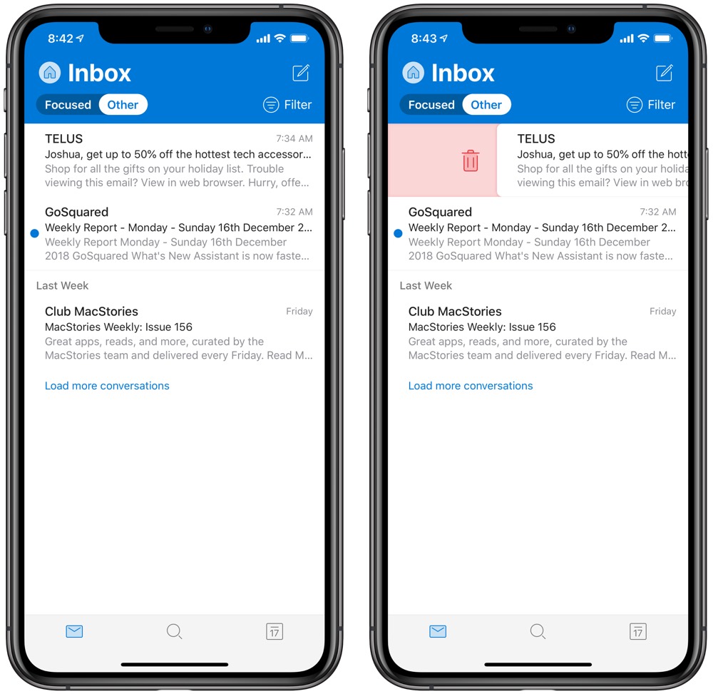 Outlook for iOS Gains New Design and Improved Haptic Feedback The