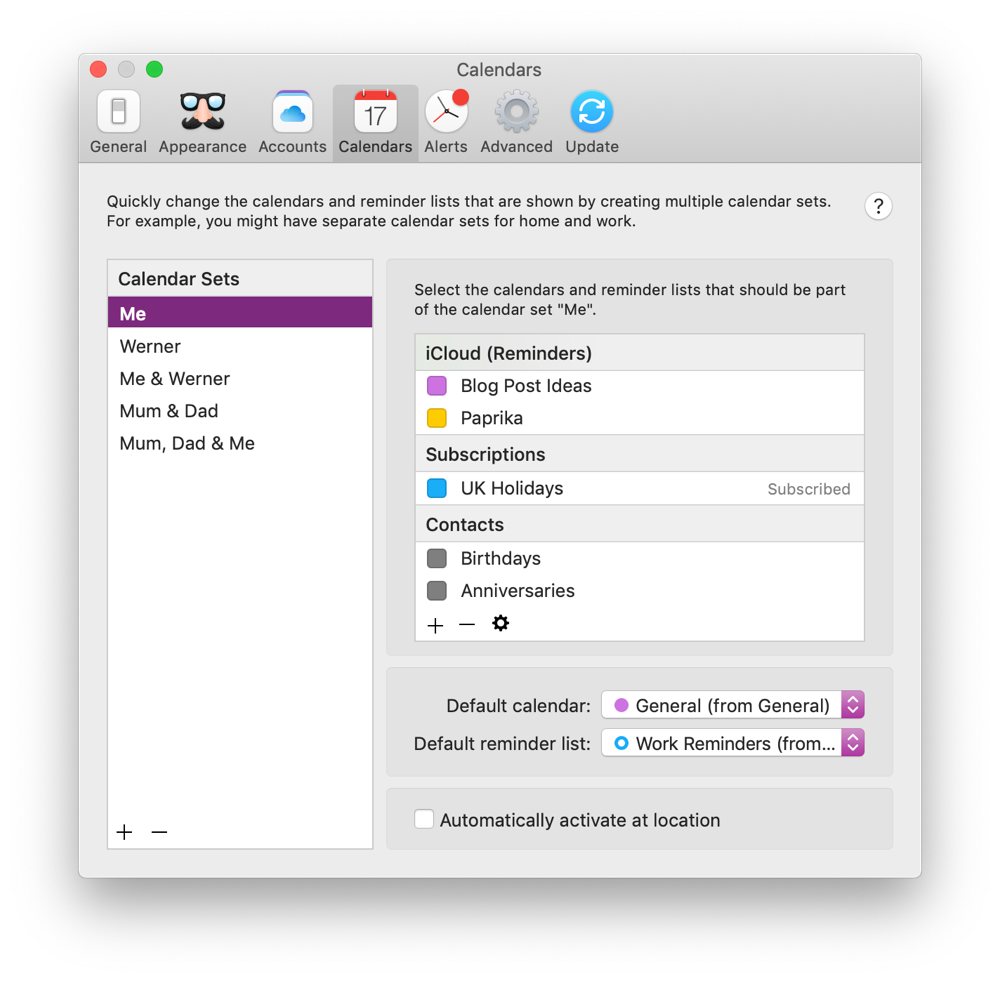 Calendar group preferences