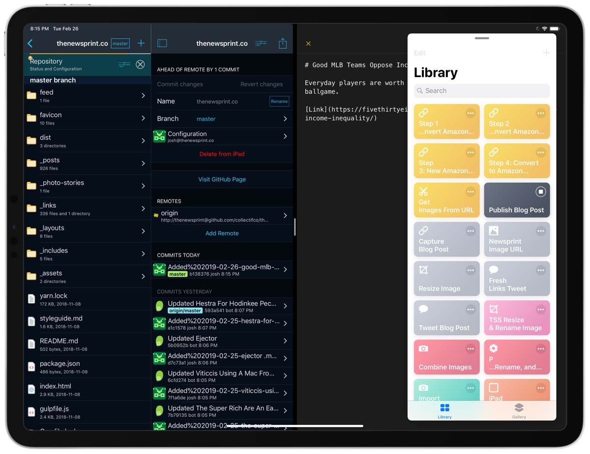 A Ulysses, Shortcuts, and Working Copy Workflow for Capturing Ideas and Publishing to a Jekyll-Based Blog