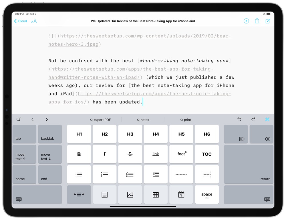 iA Writer iPad keyboard light