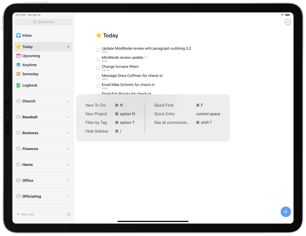 Things 3 Keyboard Shortcuts