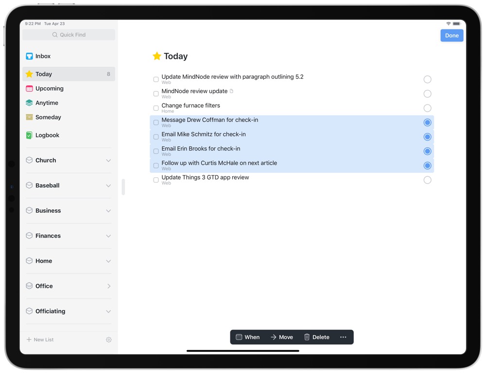 Things 3 Keyboard Navigation