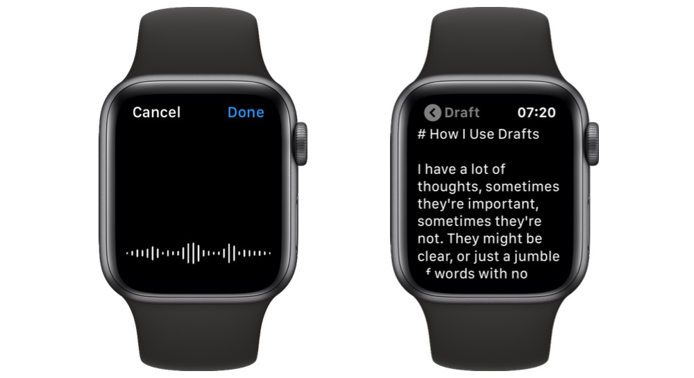 Dictating to Drafts on Apple Watch