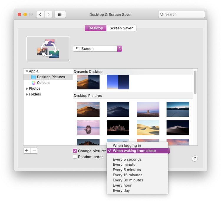 Desktop & Screen Saver settings on macOS
