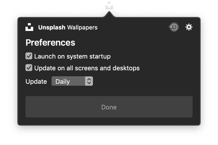 Unsplash Wallpapers for Mac settings