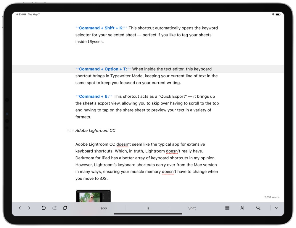 excel ipad keyboard shortcuts