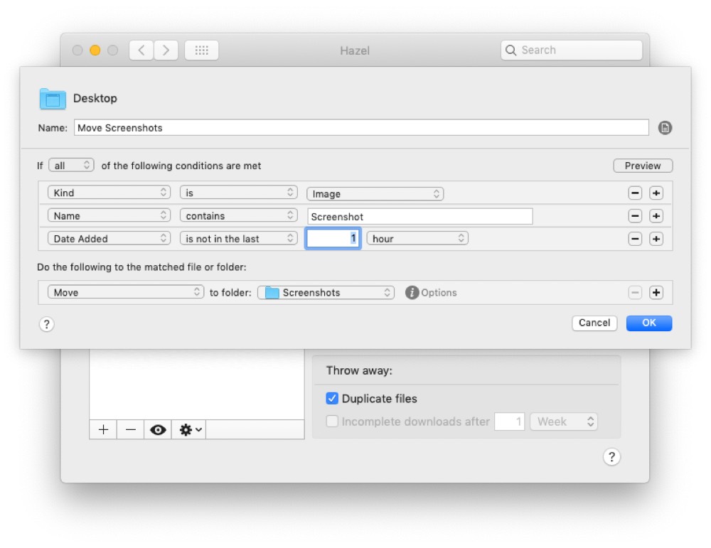 Hazel move screenshots rule
