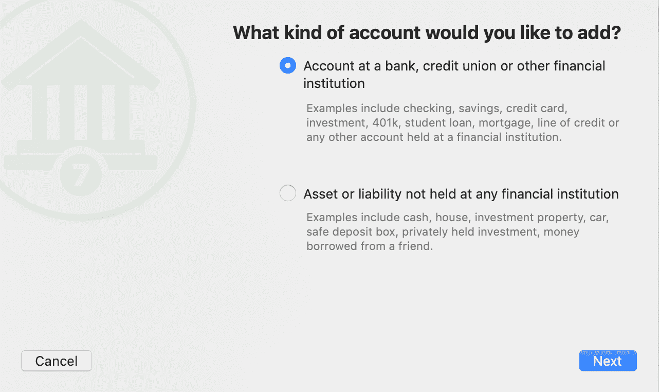 Adding accounts in Banktivity