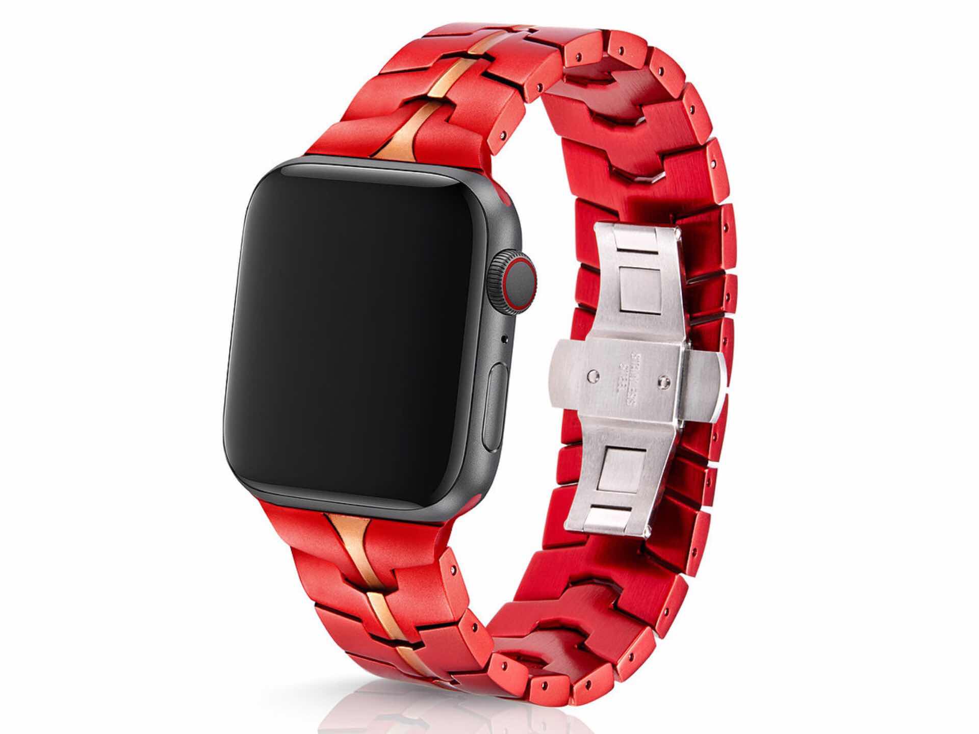 Red metal watch discount band