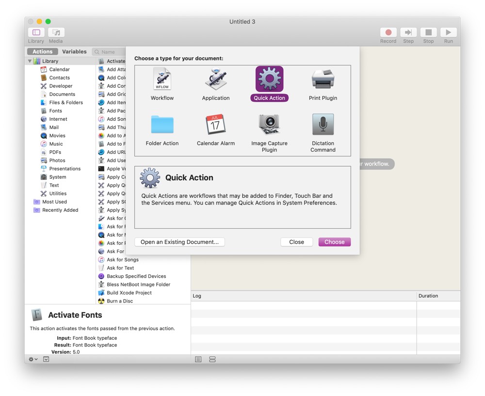 automator mac new items