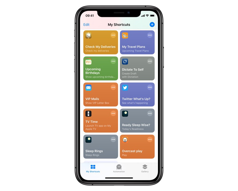 iPhone screenshot of several one-action shortcuts