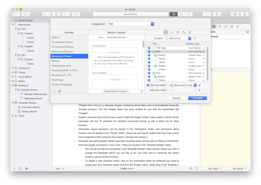 Scrivener export