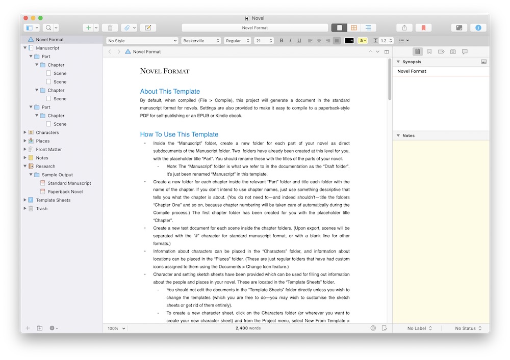 Scrivener writing