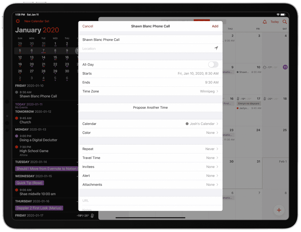 Fantastical meeting preferences on iPad