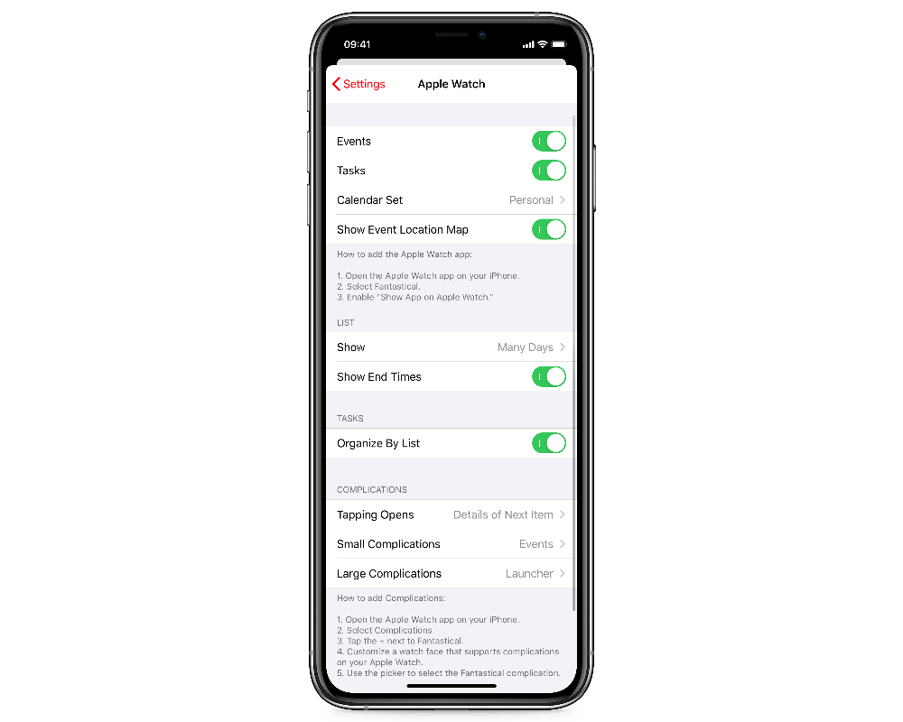Fantastical Apple Watch Settings