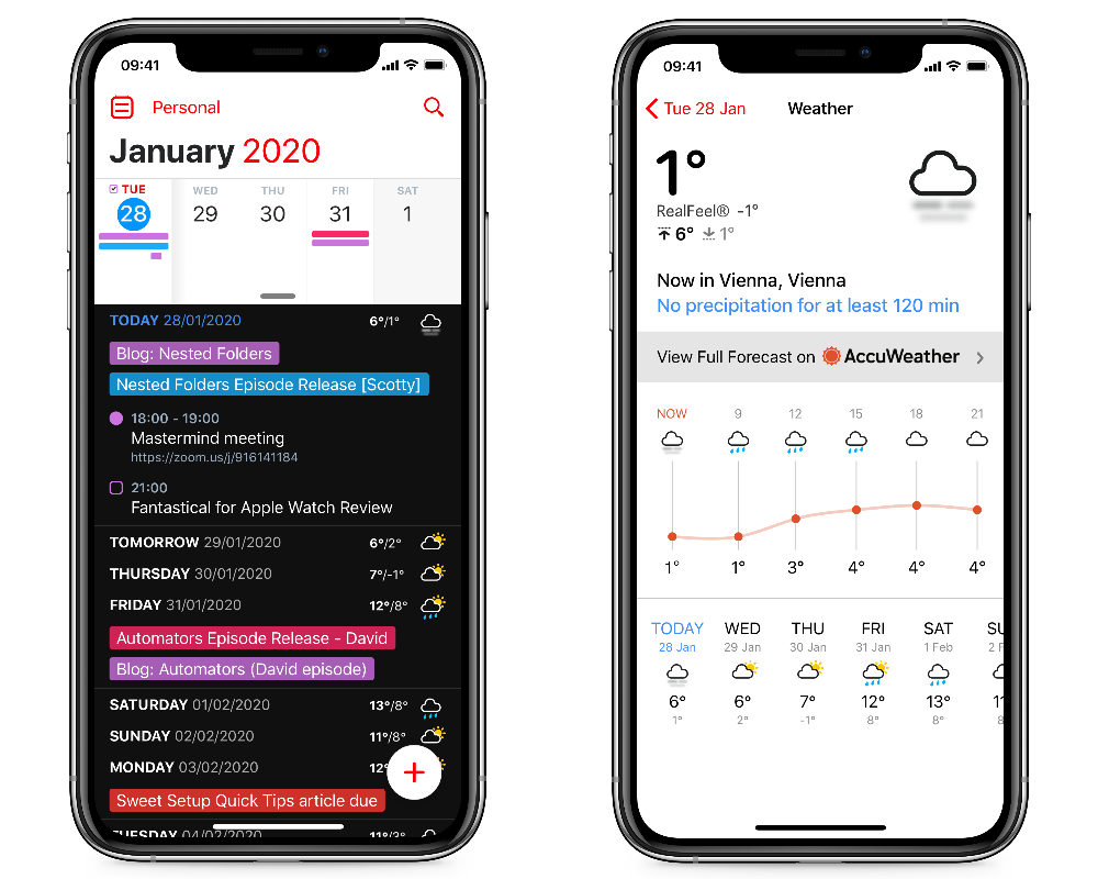 Fantastical weather forecast on iPhone