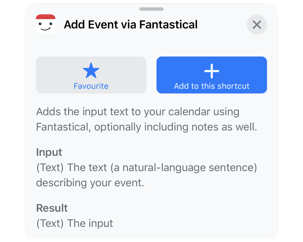 Fantastical 3 Old Shortcut Action Details