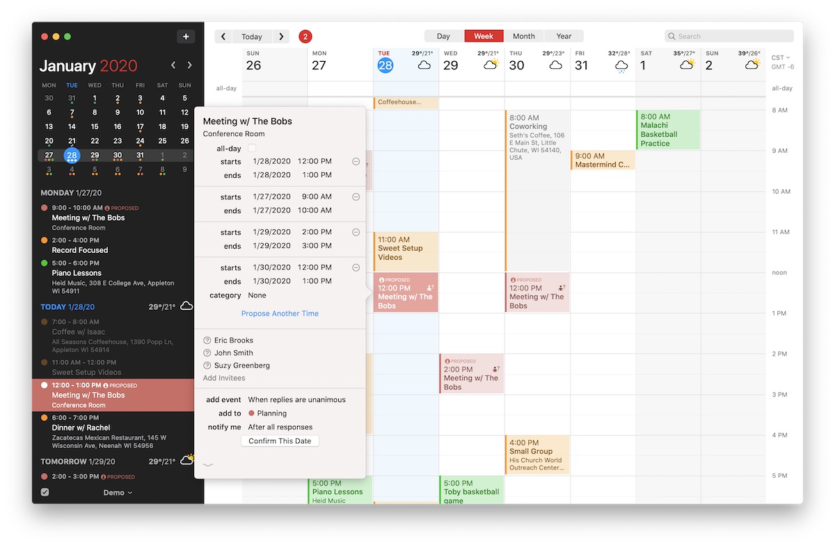 Fantastical proposed meetings time on Mac